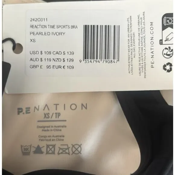 P.E Nation REACTION TIME SPORTS BRA PEARLED IVORY Women’s Size Xsmall NWT - Picture 10 of 13